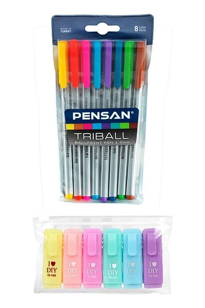 Pensan Triball 8-Piece Ballpoint Pen I Love Diy Mini Highlighter Set of 6 F.k