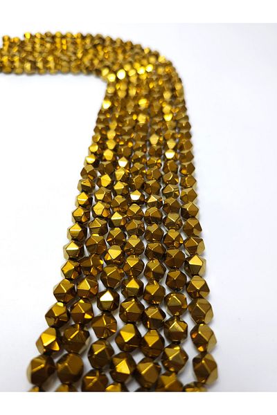 Yüksel Boncuk 9 Mm Gold Colored Hematite - Prism Cut Natural Stone Array