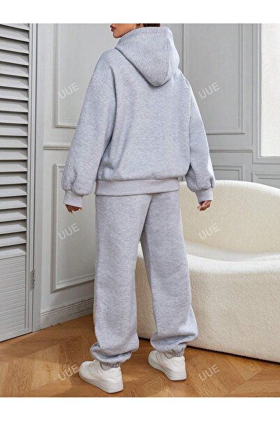 Mella&Co Unisex Oversize Baskılı Eşofman Altı Kapüşonlu Sweatshirt Alt Üst Takım