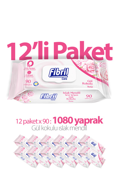 Fibril 1080 Model Rose Wet Wipes - 12x90 Pack