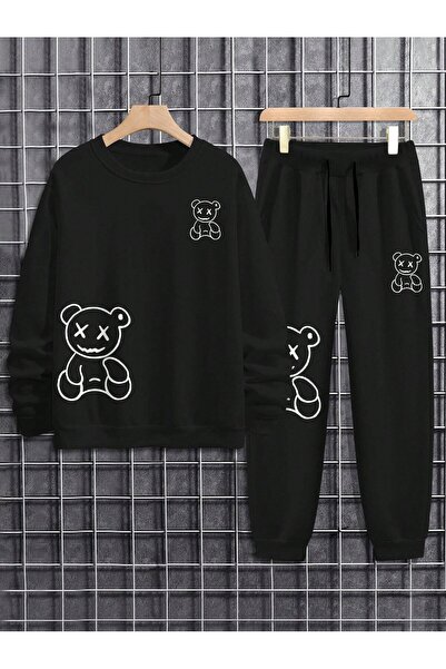 Mella&Co Unisex Oversize Printed Sweatpants Hooded Sweatshirt Bottom Top Set
