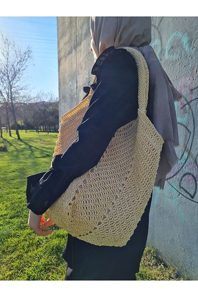 Verda Desing Ψάθινη τσάντα παραλίας μεσαίου μήκους με λαβή Ψάθινο πλεκτό χέρι