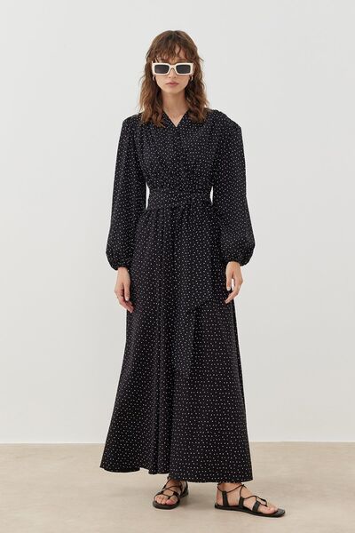 tailor's room فستان أسود منقوش مزدوج الصدر