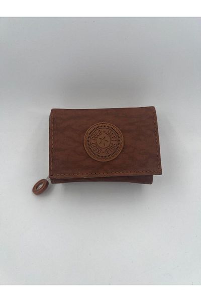 chocolatebag WOMEN'S WRINKLE FABRIC STYLISH WALLET CARD HOLDER ACCESSORY TAN WITH STRAPS AND ZIPPERS