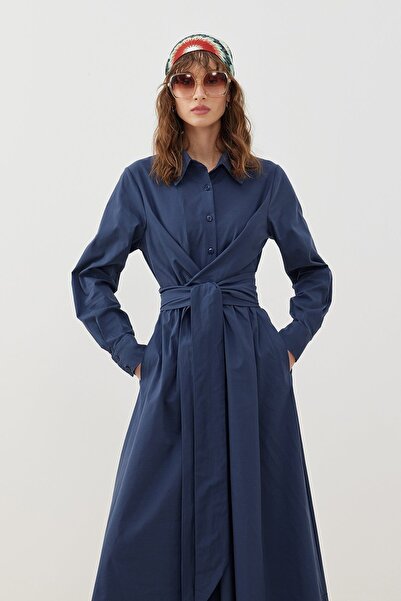 tailor's room فستان قميص بحزام أزرق داكن