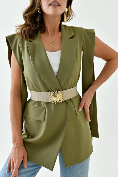 WOMAN VISION 1924 Model Beige Elastic Belt - with Sun Buckle Design