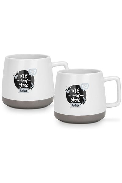 Fissman 2-Piece Printed Coffee Mug 400mL ''ME AND YOU HAPPY'', Ceramic Coffee Mug with Handle