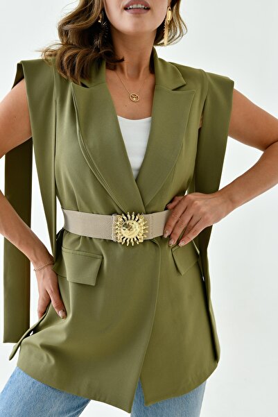 WOMAN VISION 1924 Model Beige Elastic Belt - with Sun Buckle Design