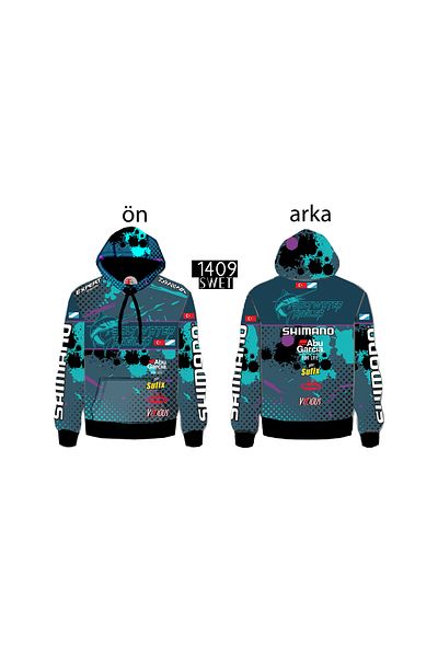 HT Outdoor Winter Fishing Patterned Hooded Sweatshirt - Kangaroo Pocket