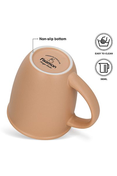 Fissman 2-Piece Printed Coffee Mug 380mL ''BE FREE'', Ceramic Coffee Mug with Handle