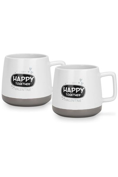 Fissman 2-Piece Printed Coffee Mug 400mL ''HAPPY  TOGETHER'', Ceramic Coffee Mug with Handle