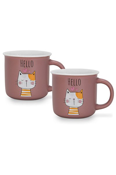 Fissman 2-Piece Printed Coffee Mug 380mL ''HELLO'', Ceramic Coffee Mug with Handle