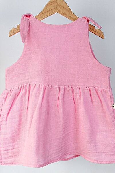 O&G Collection Kız Bebek / Çocuk %100 Pamuklu Sırt Düğme Detaylı Müslin Elbise