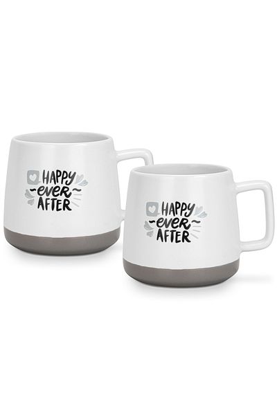 Fissman 2-Piece Printed Coffee Mug 400mL ''HAPPY EVER AFTER'', Ceramic Coffee Mug with Handle