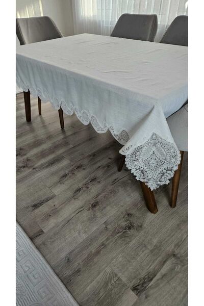 ZESA HOME مفرش طاولة كريمي من الكتان من جاردينيا - نمط شال، خالي من القلق ودا...