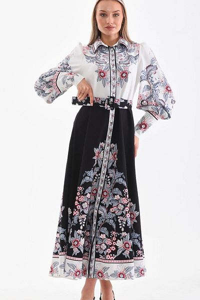 TRENDBUTİKOFFİCİAL Two Colors Ethnic Patterned Slitless Long Dress
