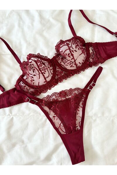 Feruzdesign Marte Bordo Balenli Bralet Takımı