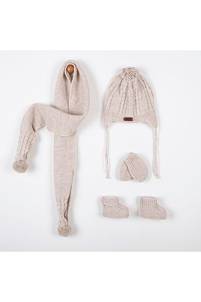 miniyou Baby Knitwear 100% Cotton 4-Piece Newborn Beanie Scarf Set My-3081bm