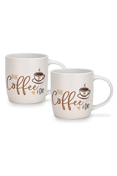 Fissman 2-Piece Printed Coffee Mug 310mL ''THE COFFEE I DO'', Ceramic Coffee Mug with Handle
