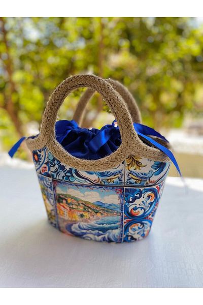 çanta tasarımcısı turquoise Ceramic - Jute Straw Evening Bag