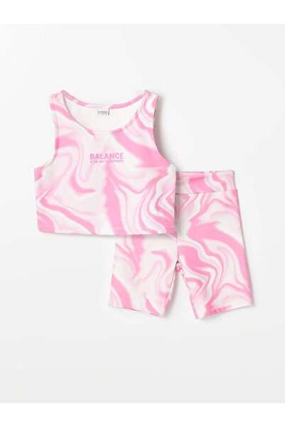 LC Waikiki LCW Kids Bisiklet Yaka Batik Desenli Kız Çocuk Atlet ve Tayt