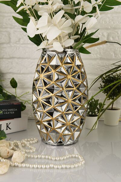 ANGDESİGN Διακοσμητικό γυάλινο βάζο AngDesign 26 cm - Με Χρυσή Επικάλυψη