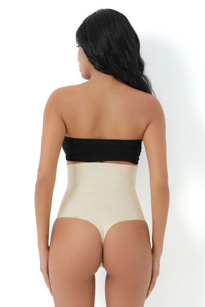 MODANTY Women's Skin Laser Cut High Waist Corset 1-2 Size Gathering Seamless String Thong Laser Cut