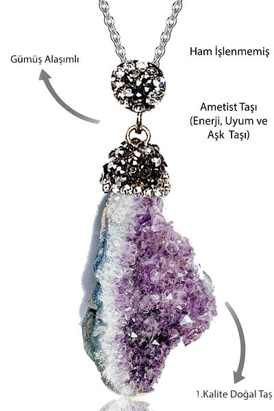 Tesbih Atölyesi Natural Druze Amethyst Stone - Raw Unprocessed and Certified Necklace