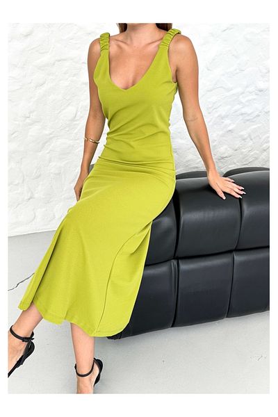 Elif Özbey Butik Rochie fără umăr cu bretele măsline