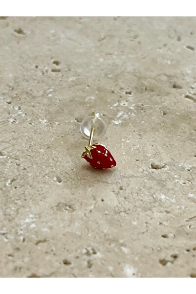 denizden silver Tekli Gümüş Mineli Çilek Küpe - 1 Adet