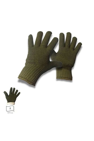 Motiva Autumn Winter Knitwear Knit Khaki Green Gloves Double Layer