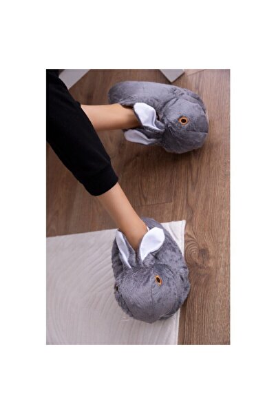 KonforA Hayvanlı Panduf Terlik Gri Tavşan