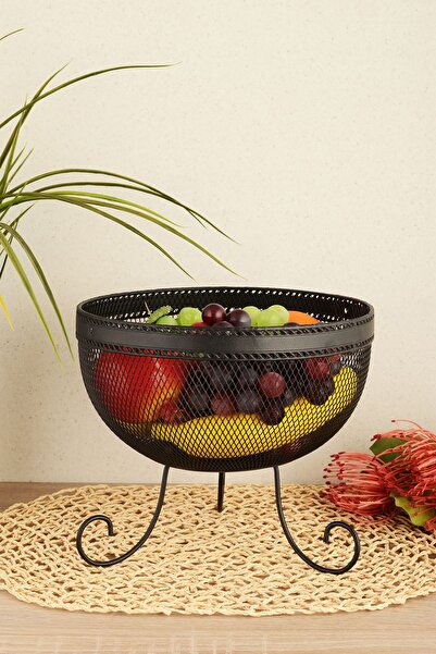 ANGDESİGN Angdesign Aleyna Dekoratif Metal Sebze&meyvelik Ayaklı-siyah