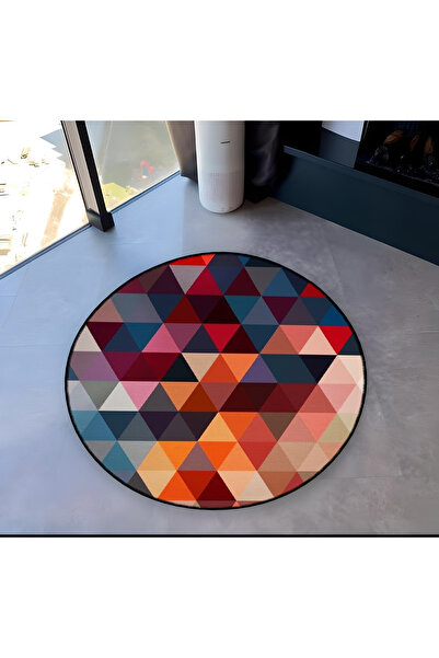 Rugs Modern Halı Mira Round Multicolored Triangle Patterned Woven Base Decora...