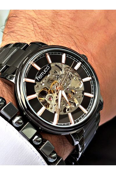 Ferrucci Black Color Steel Cord Automatic Winding Men's Wrist Watch + BRACELET GIFT