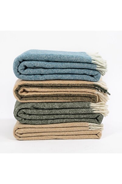 BLANTUR Throw Naturel 100% Koyun Yün Tv Battaniyesi - Indigo