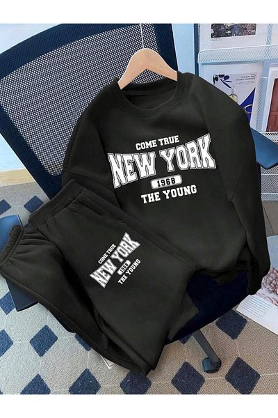 MORNİNG KİDS Set de trening pentru copii cu imprimeu Black Come True New York - Decolteu