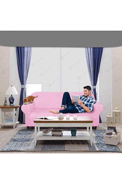 etleshome Bal Peteği Kumaş Likralı Esnek Yikanabilir Lastikli Koltuk Örtüsü 3*kişilik Koltuk Örtüsü, Pembe