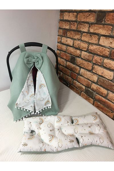 BUSEBABYHOME Green Stroller Cover and Stroller Cushion Set of 2