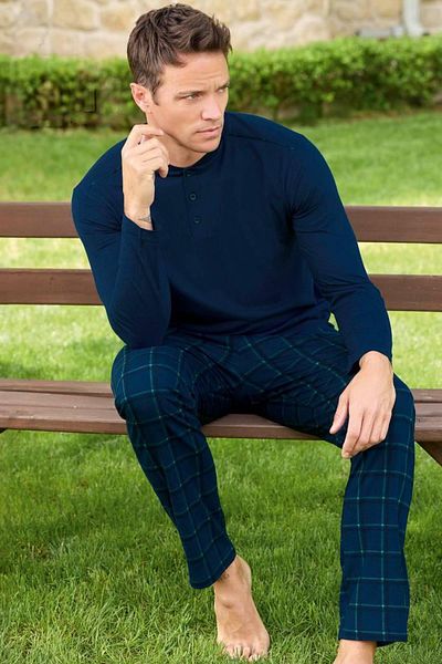 cotonhause Σετ ανδρικής πιτζάμα Navy Blue - Μακρύ μανίκι Pjm C0T1N8O6
