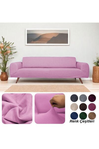 etleshome Bal Peteği Kumaş Likralı Esnek Yikanabilir Lastikli Koltuk Örtüsü 3*kişilik Koltuk Örtüsü, Pembe