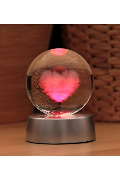 hediyeofisi 3d Boyutlu Kristalleşmiş Cam Kalpli Renkli Küre