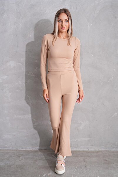 WestBound Жіночий комплект з боді та легінсами з підкладкою - іспанські штани, бежевий