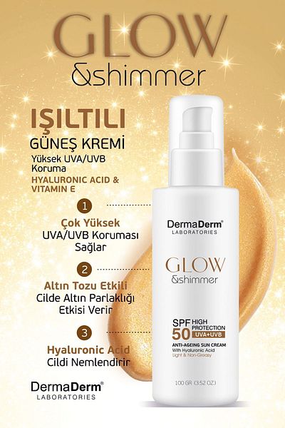 DermaDerm Glow Glitter Sunscreen - SPF 50 for Face and Body UVA/UVB
