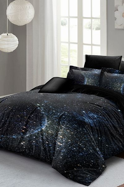 PerlaSera Star Moon 3D Custom Design - Double Duvet Cover Set, Tightly Woven Cotton Satin