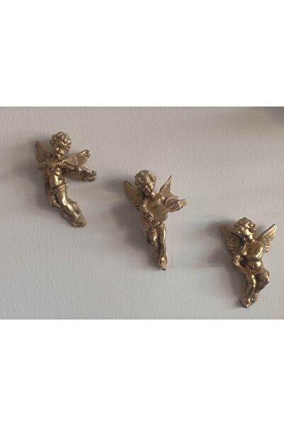 Melek Temalı 3’lü Parlak Sarı Renk Duvar Süsü 12x8 Cm
