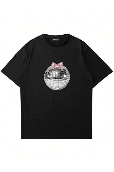 Mad&Calf تيشيرت نسائي كبير الحجم مطبوع عليه كرة ديسكو - رقبة دائرية