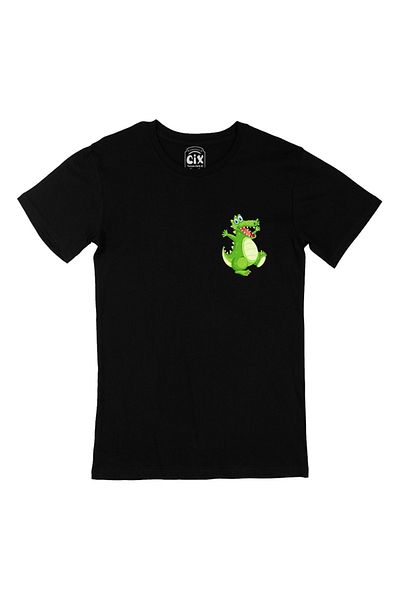 Cix Μαύρο T-Shirt με σχέδιο λογότυπου Crocodile Pocket