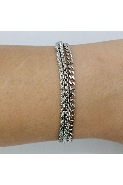 Ödül Moda سوار من الفولاذ الفضي ذو 3 سلاسل