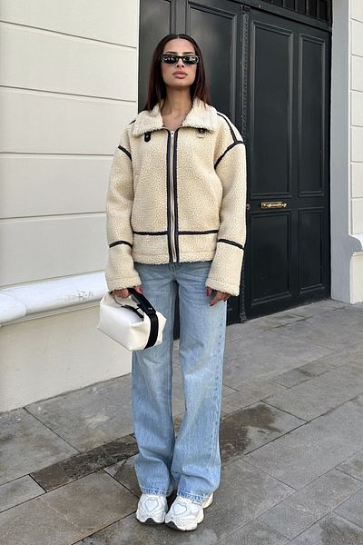 Nazliye Ecru Overize Teddy Coat